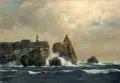 Michael Zeno Diemer, Felsenküste mit Leuchtturm (Étretat ?). Wohl um 1900, Öl auf Leinwand