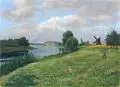 Julius Otto Fritzsche, Blick über die Elbe zum Spargebirge, 1943, Öl auf Leinwand