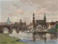 Rudolf Poeschmann, Dresden – Blick vom Neustädter Elbufer auf die Altstadt, 1924, Öl auf Leinwand