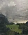 Arno Drescher, Mittelgebirgslandschaft. Mitte 20. Jh, Öl auf Sperrholz