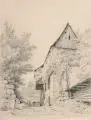 Adolph Karst, (zugeschr.) , Bauernhaus in Wehlen, 1862, Bleistiftzeichnung, laviert