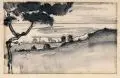 Siegfried Berndt, Hiddensee, Um 1910/1920, Feder- und Pinselzeichnung in Tusche, laviert, auf hauchdünnem Japan, an den Blatträndern auf einen Untersatzkarton klebemontiert