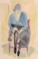 Rüdiger Berlit, Beim Strümpfe-Anziehen. Wohl um 1918, Aquarell auf Papier mit Trockenstempel (Halbmond und zwei Sterne im Kreis) o.re