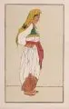 Leonhard Fanto, Balkan-Bäuerin in Tracht / Bauer aus Sarajevo / Bosnischer Bauer. Frühes 20. Jh, Farbholzschnitte auf verschiedenen Papieren