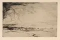 Otto Fischer, Landschaft mit Regenschauer / Landschaft mit Pappeln / Landschaft bei Nacht / Hügellandschaft mit Ruine. Anfang 20. Jh, Radierungen mit Plattenton und eine Lithografie auf verschiedenen Papieren