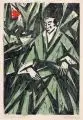 Otto Lange, Dame in Grün, 1916, Farbholzschnitt auf feinem Japan-Bütten