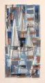 Erhard Hippold, Geometrische Konstruktion in Blau und Braun, 1958, Farbmonotypie auf festem Papier