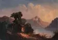 P. Lüdicke, Kochel-See mit dem Wetterstein-Gebirge, 1876, Öl auf Leinwand