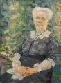 Konrad von Kardorff, Bildnis der Schwiegermutter des Künstlers im Garten (Frau des Christian August Bruhn, 1843–1898), Wohl 1911, Öl auf grober Leinwand