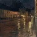 Hermann Sandkuhl, Nächtliche Straße (Dresden ?), 1904, Öl auf Leinwand