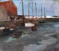 Carl Vinnen, Kleiner Hafen bei Cuxhaven. 1909 / vor 1909, Öl auf Malpappe