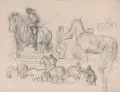 Pferdeschwemme. Wohl Mitte 19. Jh by Christian Friedrich Gille, Bleistiftzeichnung, sold Dec 2020