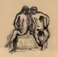 Adolf von Hildebrand, Sitzendes Paar, einander zugewandt. Ende 19. Jh, Feder- und Pinselzeichnung in Schwarz und Braun über Grafit auf Transparentpapier