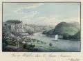Meser'sche Kunst- und Musikalienhandlung, Vue de Wehlen dans la Suisse Saxonne, Um 1830, Umrissradierung, altkoloriert, auf Bütten