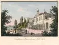 Johann Carl August Richter, Findlaters Palais von der Elb-Seite, Um 1830, Umrissradierung, altkoloriert, auf Bütten