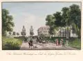 Johann Carl August Richter, Die Pickertsche Wirtschaft am Ende des Grossen Garten bei Dresden, Um 1830, Umrissradierung, altkoloriert, auf Bütten