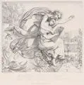 Julius Caesar Thaeter, Malerei und Dichtkunst, 1831, Kupferstich auf China, auf Untersatz aufgewalzt, nach einer Zeichnung von Louise Seidler