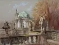 Rudolf Poeschmann, Dresden – Zwinger. Wohl 1920er Jahre, Aquarell über Grafit- oder Kohlezeichnung auf Papier