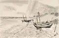Erhard Hippold, Boote am Strand (Ostseeküste). Wohl 1960er Jahre