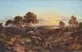 Johann Anton Castell, Blick vom Wolfshügel auf Dresden im Abendlicht, 1863, Öl auf Leinwand