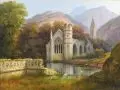 Alois Gustav Schulz, Gotische Kirchenruine im Hochgebirge, 1855, Öl auf Leinwand
