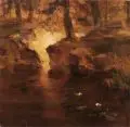 Arno Drescher, Waldweiher mit Seerosen, Wohl 1930, Öl auf Malpappe