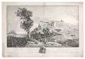 gen. Canaletto Bernardo Bellotto, Vue du Roc, et Forteresse de Koenigstein du coté de l'Occident, et de la Montée, aiant de l'autre coté le Lilienstein, au de la de l'Elbe, et en distance, les Montagnes de la Lusace, 1763, Radierung auf kräftigem Bütten