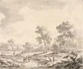 Johan Christoph Dietzsch, (zugeschr.), Landschaft mit Figurenstaffage. Mitte 18. Jh, Kreidezeichnung auf Bütten