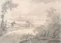 G. W. Lieben, Prospekt von Tuttendorf, Aquarell und Federzeichnung auf Bütten