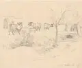 Zwei Tierstudien / Schreibendes Mädchen by Christian Friedrich Gille, 1838, Bleistiftzeichnungen auf unterschiedlichen Papieren. "Rinder am Fluss" in Blei monogrammiert "CG" u.li. sowie ausführlic, sold Sep 2020