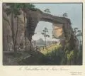 Meser'sche Kunst- und Musikalienhandlung, Le Prebischthor dans la Suisse Saxonne, Um 1830, Umrissradierung, altkoloriert, auf Bütten