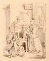 Oscar Pletsch, Hier könnt Ihr sehn zwei Vöglein […], 1861, Federzeichnung in brauner Tusche, partiell in Blei schattiert