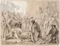 Hermann Plüddemann, Belehnung Ottokars durch König Rudolf, Um 1855, Federzeichnung und Grafit, grau laviert, schabloniert