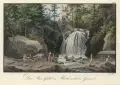 Johann Carl August Richter, Der Amselfall im Rathewalde Grunde, Um 1830, Umrissradierung, altkoloriert, auf Bütten