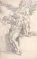 Hendrick Goltzius, Unbekannter Künstler, Der Leichnam Christi von einem Engel getragen. 19. Jh, Federzeichnung auf Bütten mit Wasserzeichnung "IGH" (Johann Georg Hermann, Zwickau gegen 1740)