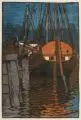 Siegfried Berndt, (zugeschr.), Abendstille im Hafen. Wohl um 1906– 1910, Farbholzschnitt auf Japan, vollflächig auf Untersatzpapier kaschiert