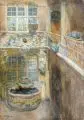 Walter Friederici, Alter Hof, Farbige Pastellkreidezeichnung und Aquarell auf Papier, vollflächig auf Karton kaschiert