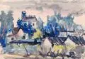 Elfriede Lohse-Wächtler, Haus mit Gewächshäusern, 1930, Aquarell auf Papier