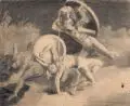 Sascha Schneider, Hector u. Achill, 1890/1891, Bleistiftzeichnung und schwarze Kreide auf Papier, vollflächig auf Untersatzkarton klebemontiert