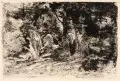 Max Slevogt, Abenteuer, 1923, Mappe mit der Original-Radierung "Abenteuer" (Überfall im Wald), signiert in Blei u.li. "Slevogt", 12 losen Tafeln in farbigem Lichtdruck nach Aquarellen des Kü