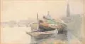 Bertha Schrader, Lastkähne auf der Elbe vor Dresden, Wohl 1896, Aquarell über Bleistift