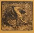 Robert Sterl, Sichlerin, 1903, Lithografie auf orangefarbenem Papier