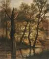 Jan Hermanus Melcher-Tilmes, Abendliche Waldlandschaft bei Neder Hemert, Niederlande. Wohl Spätes 19. Jh, Öl auf Leinwand