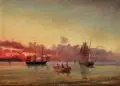 Carl Julius Emil Olsen, (zugeschr.), Ruhige See im Abendlicht, Wohl 1861, Öl auf Leinwand