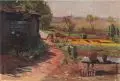 Wilhelm Claudius, Vorstadtgarten bei Leubnitz im Spätsommer. Wohl um 1915/1920, Öl auf Leinwand, vollflächig auf kräftige Malpappe kaschiert