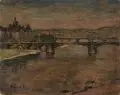 Otto Gussmann, Dresden – Blick auf Carola- und Albertbrücke mit dem Ministerialgebäude, 1923, Öl auf Malpappe