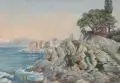 Margarethe Heckel, Italienische Küstenlandschaft. Wohl Spätes 19. Jh, Öl auf Holz