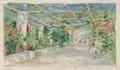 Margarethe Heckel, Südländischer Laubengang. Wohl Spätes 19. Jh, Öl auf Holz