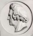 Ernst Friedrich August Rietschel, Monogrammist J.R., Reliefporträt des Christian Daniel Rauch von Ernst Rietschel, 1889, Kohlestiftzeichnung, weiß gehöht, auf lichtgrauem Bütten