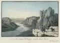 Meser'sche Kunst- und Musikalienhandlung, Le rocher nommé Canapée dans la Suisse Saxone, Um 1830, Umrissradierung, altkoloriert, auf "J Wathmann"-Papier
